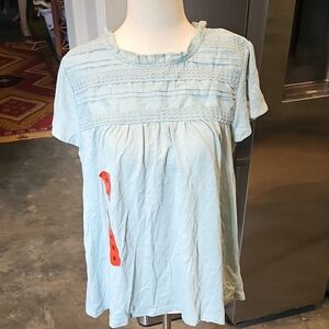 NWT ELLA MOSS Light Teal Cotton LACE TRIM SHORT SLEEVE KNIT TOP SZ M #F249